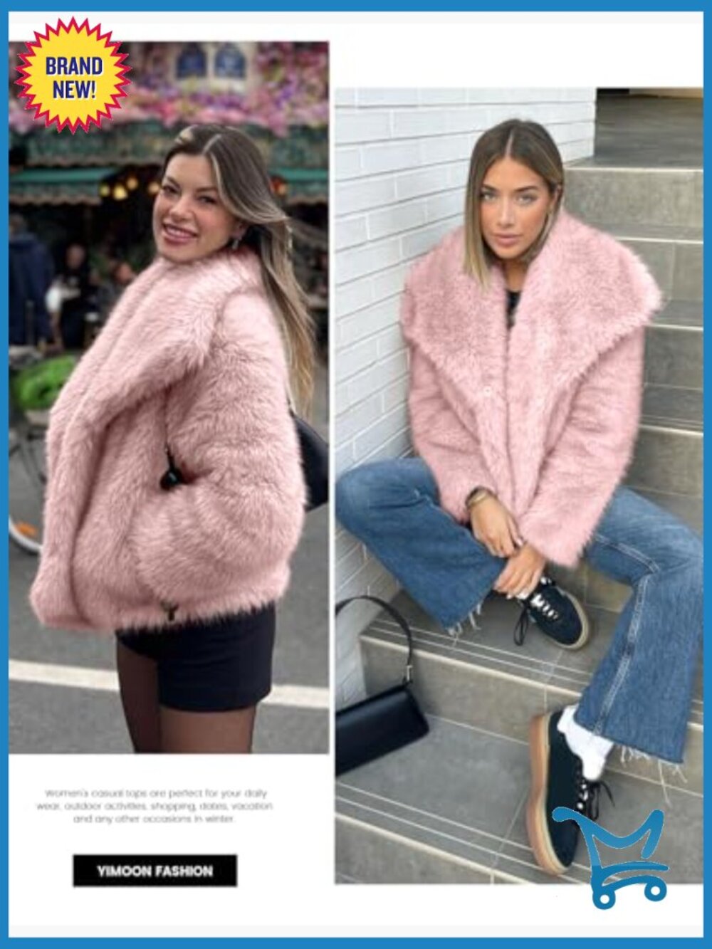 Faux Fur Coat Lapel Open Front Fluffy Shaggy Jacket Winter Warm Furry Overcoat - Picture 5 of 7